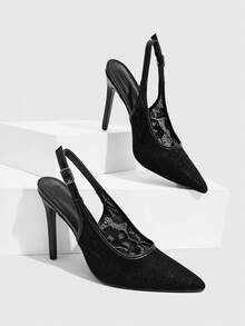 CUCCOO SZL Women's New Embroidered Lace Pointed High-Heeled Shoes - Black - View 1
