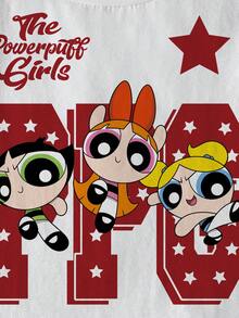 THE POWERPUFF GIRLS X SHEIN 女童夏季休閒卡通印花短袖T恤 - 白色 - 查看 4
