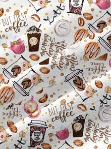 PopScrub Casual Minimalist Scrub Scrub Uniform Top, Coffee & Milk Tea Print Pattern, Suitable For Work Commute, Pet Hospital - Multicolor - View 3