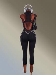 Amplova Women's Zipper Front Back Cutout Design Sports Jumpsuit - Black - View 3