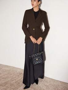 Heiryn Women Solid Color Lapel Long Sleeve Side Knot Blazer Back To School In Fall/Winter - Chocolate Brown - View 3