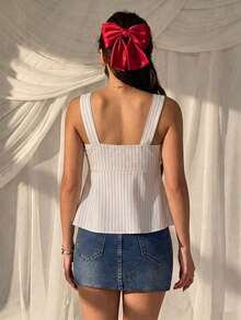 CovetEZ 白色休閒女款抽繩細肩帶背心上衣，外出上衣，度假風可愛夏季上衣 - 杏色 - 查看 2