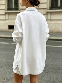 Trelyra Women's Loose Casual Shirt And Shorts 2 Pieces Set Daytime White Autumn - White - View 2