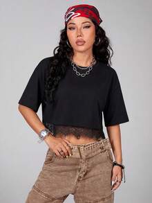 Comfortcana Women's All-Season Going Out Sexy Streetwear Y2k Chic Goth Punk Vintage Basic Preppy Washed Black Loose Short Crop Tops Black Tops Casual Blouses - Black - View 5