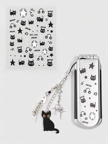 ROMWE Kawaii 1 buah Set Sisir & Cermin Lipat Kucing Hitam Lucu, Sisir Airbag untuk Kembali ke Sekolah, Cermin Sisir Portabel DIY, Sisir Kecil Dekoratif Berbentuk Bintang Gaya Y2K - Warna 14 - View 3