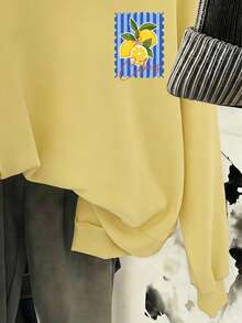 青少年女孩字母與檸檬印花長袖休閒運動衫 - 彩色 - 查看 6