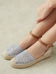 Styleloop Ladies Retro Silver Vacation Style Hollow Woven Pull-Up Belt Hemp Rope Platform Shoes - Silver - View 9