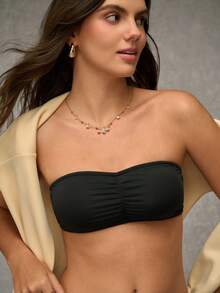 Esseday Black Strapless Bandeau Bra With Padding And Ruched Detail, Minimalist Everyday Women's Bra - Black - View 1