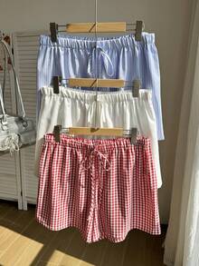 Comfortcana Plus Size Summer Striped Plaid Solid Color Shorts Multi-Pack - Multicolor - View 4