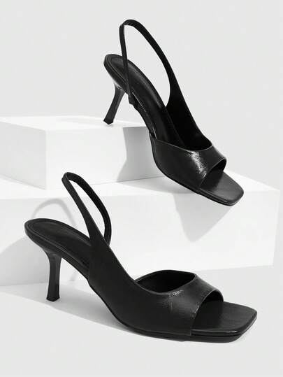 CUCCOO SZL Sandalias de tacón con tira trasera negras para mujer con punta cuadrada, perfectas para uso nocturno