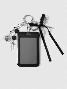 ROMWE Kawaii 1 Classic Retro Sweet And Cool Black CCB Bow Colorful Star Card Cover Star Card DIY Keychain Bag Pendant, Suitable For Daily Wear By Office Workers - Black-3 - View 1
