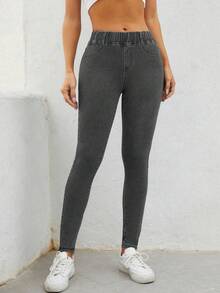EMERY ROSE Elastic Waist Skinny Jeans - Grey - View 5