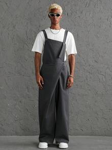 Manfinity Roghcode Men's Solid Color Casual Daily Wear Overalls - Dark Grey - View 1