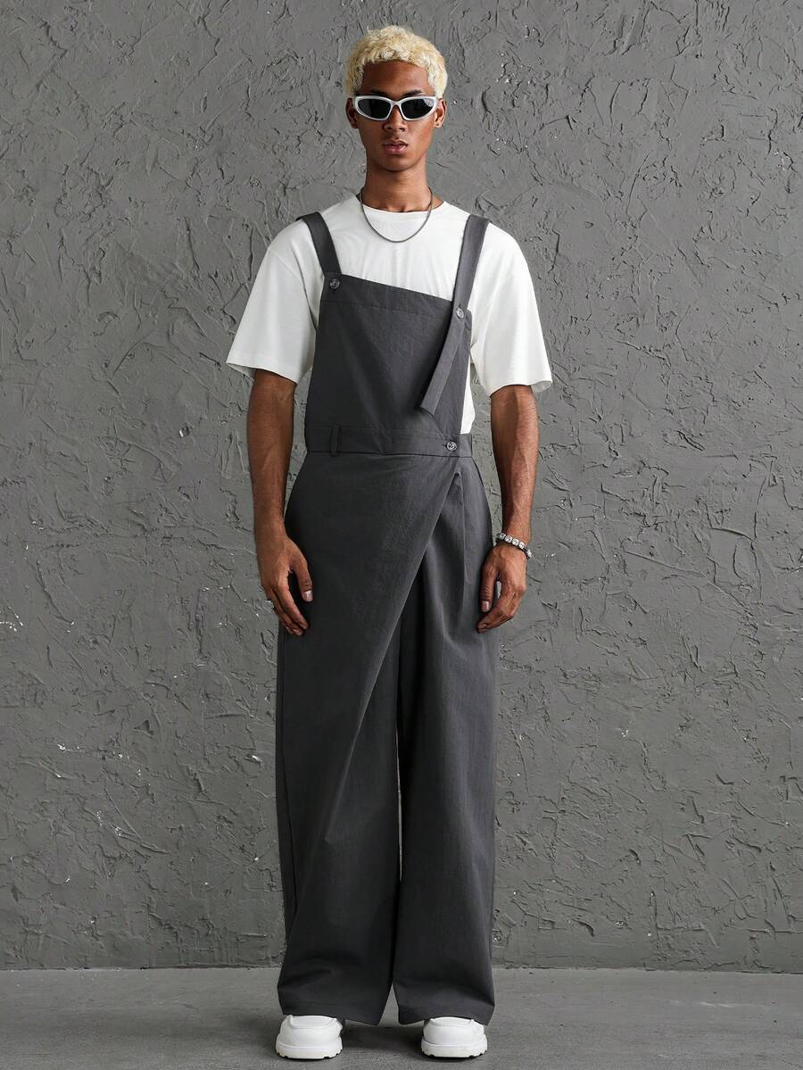 Manfinity Roghcode Men's Solid Color Casual Daily Wear Overalls - Dark Grey - View 1