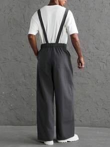 Manfinity Roghcode Men's Solid Color Casual Daily Wear Overalls - Dark Grey - View 2