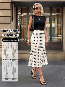 SHEIN PETITE Women's Polka Dot Print Elegant Mermaid Skirt - White - View 11