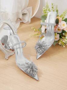 CUCCOO HITCHD Fireworks Rhinestones With Pointed Toes, Thin Heels, High Heels, Elegant, Wind Sandals, Traveling And Commuting Fall Shoes - Silver - View 1