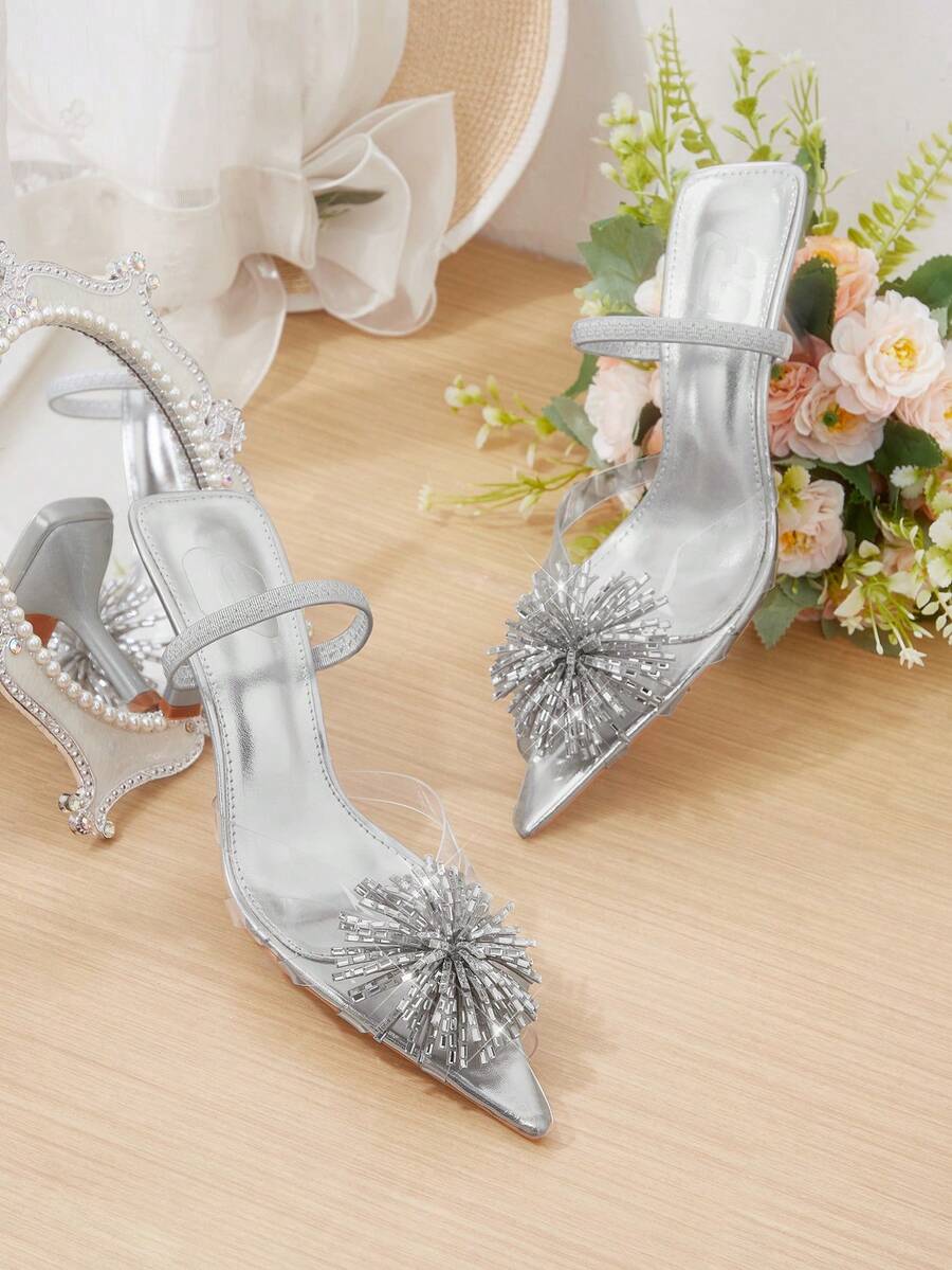 CUCCOO HITCHD Fireworks Rhinestones With Pointed Toes, Thin Heels, High Heels, Elegant, Wind Sandals, Traveling And Commuting Fall Shoes - Silver - View 1