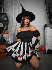 Whyspr Halloween Grunge Punk Plus Size Women's Lace-Up Design Colorblock Sexy Date Dress - Black and White - View 6