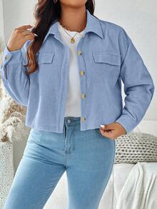 SHEIN LUNE Plus Size Casual Smart Casual Versatile Solid Color Cropped Jacket Office Fall - Baby Blue - View 7