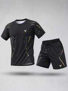 Gym Rark Men's Colorblock Short Sleeve Top And Shorts Casual Daily Sports Set - Multicolor - View 5