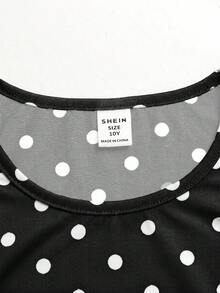 SHEIN 少女針織黑白圓點印花3件組運動服，長袖立領拉鍊上衣，健身運動秋季可愛款 - 黑色 - 查看 9
