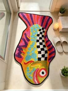 1PC Standard Size Fish Shape Pattern Printed Bath Mat With Non Slip Plastic Base Durable Absorbent Quick Drying Comfortable For Bathroom Floor Living Room Hallway Entryway Home Decor Essential - Multicolor - View 9