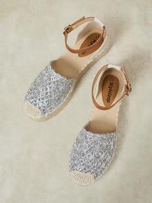 Styleloop Ladies Retro Silver Vacation Style Hollow Woven Pull-Up Belt Hemp Rope Platform Shoes - Silver - View 8