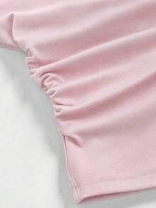 SHEIN Tween女孩多功能蝴蝶結圖案長袖上衣與長褲兩件套，粉色與灰色 - 粉色 - 查看 3