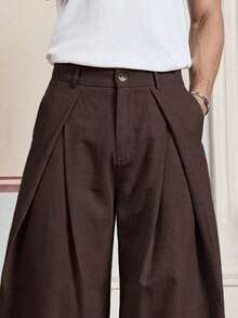 EASEVO Pantalones de pierna curva de unicolor para hombre de talla grande estilo commuter - Café integral - Ver 4
