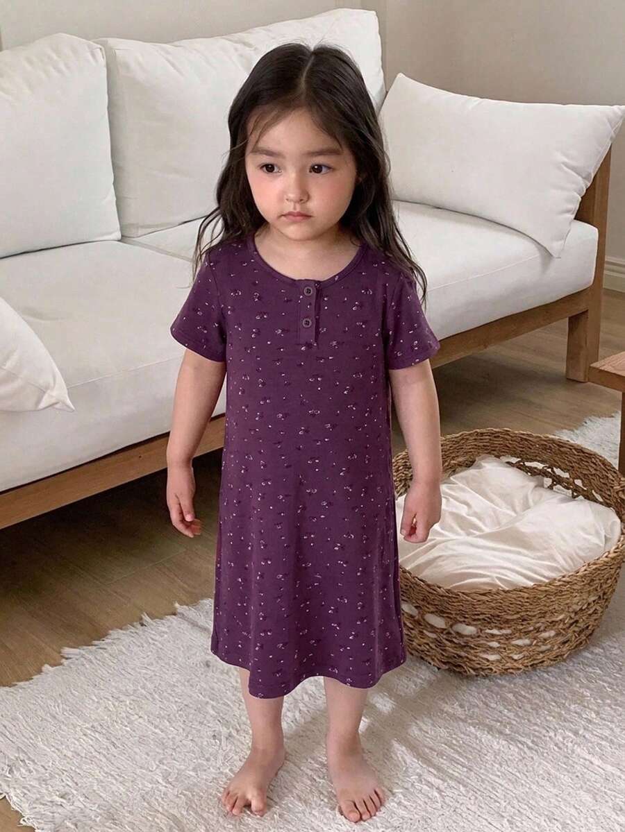 DAZY 女嬰圓領滿版花卉印花舒適居家服幼童 - 紫色 - 查看 1