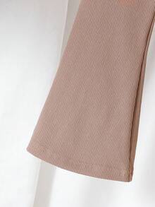 SHEIN 3pcs/Set Girls Autumn/Winter New Polka Dot Ruffle Sleeve Base Layer Top, Flared Long Pants, Long Fur Vest, Elegant Noble Casual Versatile Fashion Three Pieces Set For Birthday Party - Coffee Brown - View 5