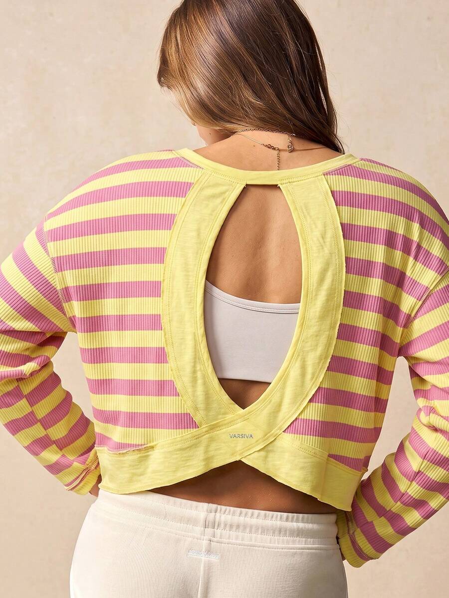 VARSIVA Women's Fashion Striped Colorblock Long Sleeve Sports T-Shirt - Multicolor - View 1