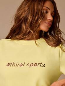 Athîral Women's Casual Letter Embroidered Top Contrast Color Pants Pale Yellow Pastel Yellow 2pcs Set Summer Clothes Going Out Gym Workout Sportswear - Yellow - View 4