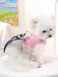 PETSIN 1pc Pet Fragrance Style Bow Puff Dress, Princess Style Light Luxury Dress Dress, Cat And Dog Autumn/Winter Universal Clothes, Party, Stroll, Picnic, Daily Dressing - Multicolor - View 9