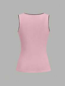 SHEIN EZwear 2件裝復古撞色方領細肩帶背心，極簡百搭無袖修身T恤，貝殼刺繡針織面料，適合外出、通勤與校園穿著 - 彩色 - 查看 8
