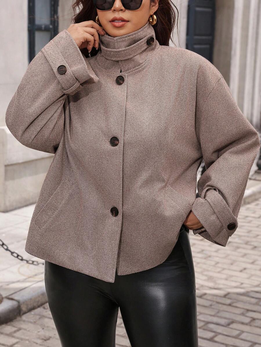 SHEIN Clasi Plus Size Minimalist Versatile Button Long Sleeve Jacket Vintage Fall