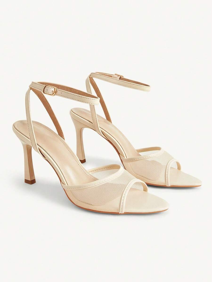 CUCCOO CHICEST Sandal Wanita Hak Tinggi Model One-Piece Jala Aprikot Terbaru untuk Musim Semi dan Musim Panas, Ujung Terbuka, Tali Pergelangan Kaki, Modis dan Nyaman, Serbaguna, Seksi, untuk Pesta, dan Elegan. - * 2024 lace mesh-13 aprikot 4 # - View 1