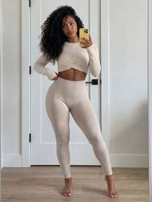 BamGleam Women's Seamless Sports Fitness Yoga Leggings/High Waist Tummy Control Butt Lift/Leg Hollow Line Design/Fashionable & Sexy/ - Grey - View 5