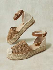 Styleloop Women's Camel Holiday Style Hollow Braided Strap Hemp Rope Platform Shoes - Camel - View 6