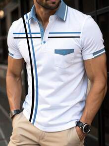Manfinity Homme 男士条纹短袖休闲通勤 Polo 衫男士白蓝 Polo 衫男士夏季 Polo 衫男士条纹 Polo 衫男士高尔夫衫男士休闲 Polo 衫。送给男朋友或丈夫的绝佳礼物。 - 白色 - 查看 8