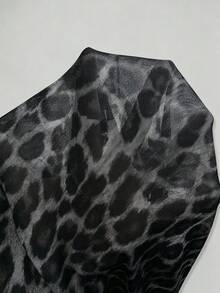 LUMIGAL Summer Fashion Deep V-Neck Leopard Print Sheer Top - Dark Grey - View 3