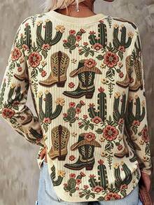 EMERY ROSE Women's Autumn Western Cowboy Cactus Print T-Shirt - Multicolor - View 2
