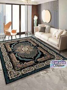 1pc Vintage Pattern Area Rug – Non-Slip Flat Woven Polyester Carpet, Large Indoor Mat For Living Room, Bedroom, Entryway, Garden, Patio Decor - multicolor - View 1