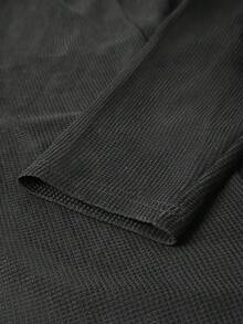 EMERY ROSE Women's Solid Color Zipper Half-Placket Long Sleeve Knit T-Shirt - Black - View 6