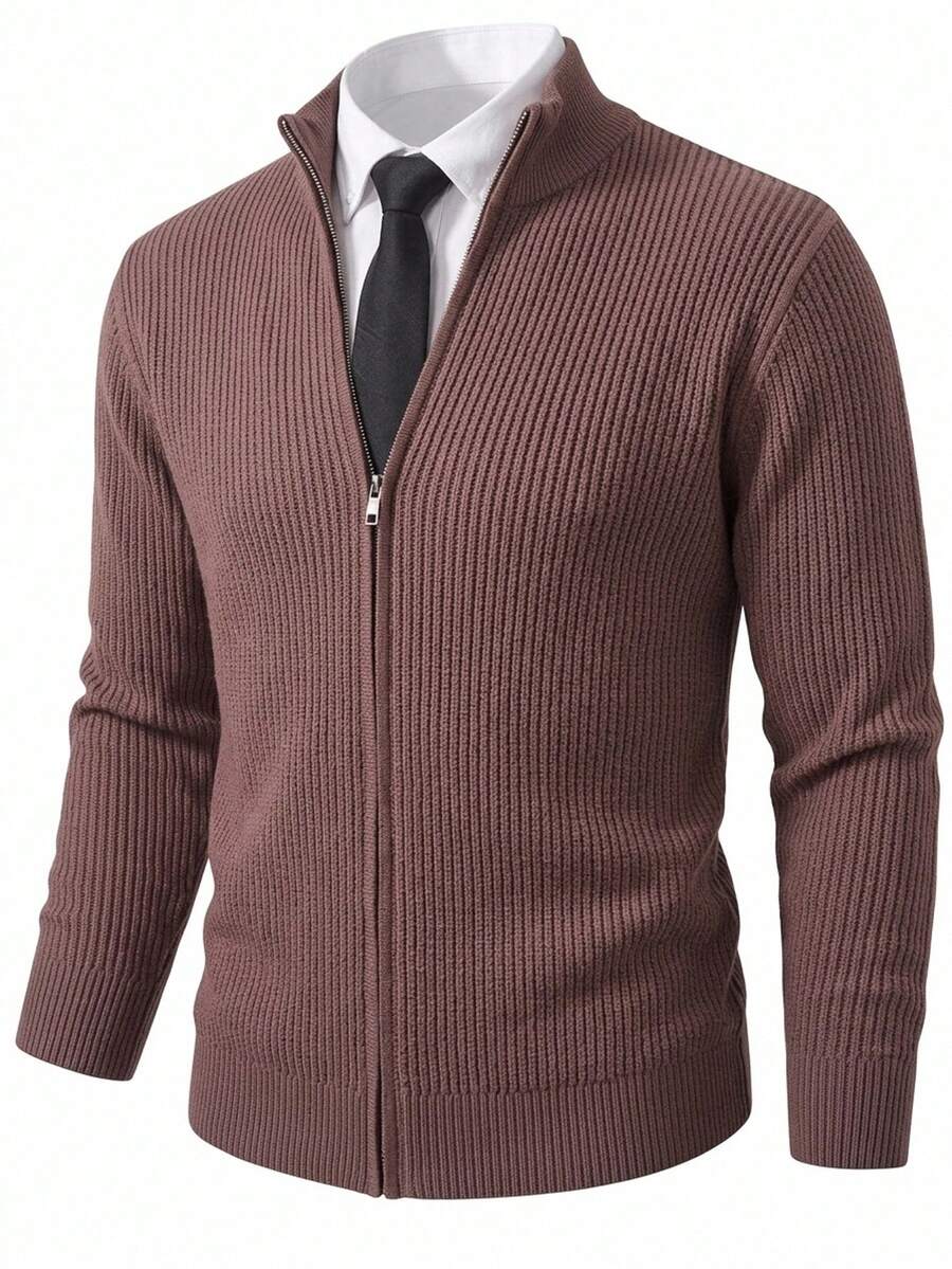 Manfinity CasualKnits 男士素色長袖前開拉鍊休閒針織開襟衫 - 彩色 - 查看 1