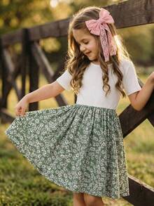 Emery Rose Kids Emery Rose Kids 女童夏季休闲拼接碎花圆领短袖连衣裙 - 彩色 - 查看 2