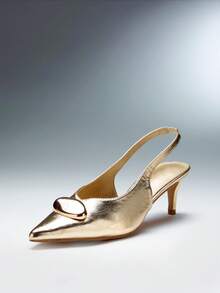 SHUZIA Women's Pointed Toe Sling Back Heel Dress Shoes - Gold - View 6