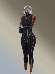 Amplova Women's Zipper Front Back Cutout Design Sports Jumpsuit - Black - View 5