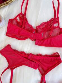 Seduluxe 女款性感蕾絲內衣套裝 4件組 - 紅色 - 查看 5